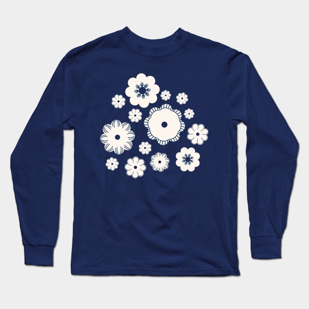 Beige flowers on a dark blue Long Sleeve T-Shirt by marufemia